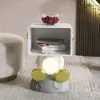 Modern White & Gold Bedroom Bedside Table with Light & Open Storage