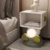 Modern White & Gold Bedroom Bedside Table with Light & Open Storage