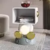 Modern White & Gold Bedroom Bedside Table with Light & Open Storage