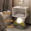 Modern White & Gold Bedroom Bedside Table with Light & Open Storage