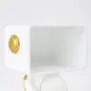Modern White & Gold Bedroom Bedside Table with Light & Open Storage