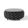 Picture of Cocaro Modern Faux Marble Top Round Outdoor Coffee Table with Woven Rope Base in Black