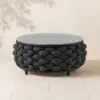 Picture of Cocaro Modern Faux Marble Top Round Outdoor Coffee Table with Woven Rope Base in Black