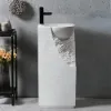 870mm Japandi Tall Stone Resin Pedestal Basin with Rounded Basin Freestanding in White