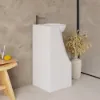 870mm Japandi Tall Stone Resin Pedestal Basin with Rounded Basin Freestanding in White