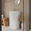 870mm Japandi Tall Stone Resin Pedestal Basin with Rounded Basin Freestanding in White