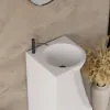 870mm Japandi Tall Stone Resin Pedestal Basin with Rounded Basin Freestanding in White