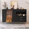 Dolawn 140 cm Black Wood Sideboard with Tray Wine Rack