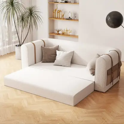 2220mm Modern White Boucle 3-Seater Sofa Upholstered Convertible with Side Storage