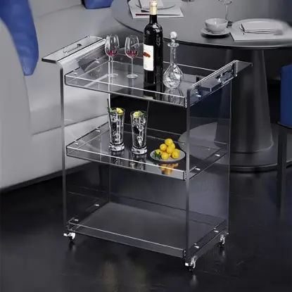Picture of Modern Acrylic Rolling Serving Bar Cart 3-Tier Trolley End Table with Handles