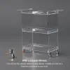 Modern Acrylic Rolling Serving Bar Cart 3-Tier Trolley End Table with Handles