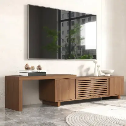 Picture of Extendable Grille-Inspired Walnut TV Stand with Storage(1600mm-2100mm)