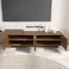 Extendable Grille-Inspired Walnut TV Stand with Storage(1600mm-2100mm)