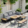 Slatera 4-Piece Outdoor Acacia & Aluminium Modular Sofa Set in Dark Grey