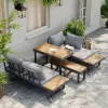 Slatera 4-Piece Outdoor Acacia & Aluminium Modular Sofa Set in Dark Grey
