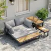 Slatera 4-Piece Outdoor Acacia & Aluminium Modular Sofa Set in Dark Grey