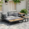 Slatera 4-Piece Outdoor Acacia & Aluminium Modular Sofa Set in Dark Grey