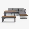 Slatera 4-Piece Outdoor Acacia & Aluminium Modular Sofa Set in Dark Grey