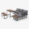 Slatera 4-Piece Outdoor Acacia & Aluminium Modular Sofa Set in Dark Grey
