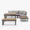 Slatera 4-Piece Outdoor Acacia & Aluminium Modular Sofa Set in Dark Grey