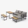Slatera 4-Piece Outdoor Acacia & Aluminium Modular Sofa Set in Dark Grey