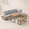 Slatera 4-Piece Outdoor Acacia & Aluminium Modular Sofa Set in Dark Grey