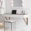 120 cm Modern White Floating Makeup Vanity (Set) with Tempered Glass Top