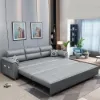188 cm 2-Seater Faux Leather Pull-out Sleeper Sofa with Storage and Side Pockets – Light Gray Full