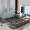 188 cm 2-Seater Faux Leather Pull-out Sleeper Sofa with Storage and Side Pockets – Light Gray Full
