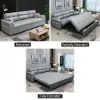 188 cm 2-Seater Faux Leather Pull-out Sleeper Sofa with Storage and Side Pockets – Light Gray Full