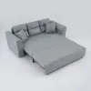 188 cm 2-Seater Faux Leather Pull-out Sleeper Sofa with Storage and Side Pockets – Light Gray Full