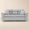 188 cm 2-Seater Faux Leather Pull-out Sleeper Sofa with Storage and Side Pockets – Light Gray Full