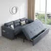 188 cm 2-Seater Faux Leather Pull-out Sleeper Sofa with Storage and Side Pockets – Deep Gray Full