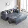 188 cm 2-Seater Faux Leather Pull-out Sleeper Sofa with Storage and Side Pockets – Deep Gray Full