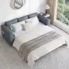 188 cm 2-Seater Faux Leather Pull-out Sleeper Sofa with Storage and Side Pockets – Deep Gray Full