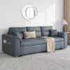 188 cm 2-Seater Faux Leather Pull-out Sleeper Sofa with Storage and Side Pockets – Deep Gray Full