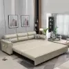 188 cm 2-Seater Faux Leather Pull-out Sleeper Sofa with Storage and Side Pockets – Beige Full Convertible