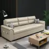 188 cm 2-Seater Faux Leather Pull-out Sleeper Sofa with Storage and Side Pockets – Beige Full Convertible