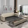 188 cm 2-Seater Faux Leather Pull-out Sleeper Sofa with Storage and Side Pockets – Beige Full Convertible