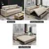 188 cm 2-Seater Faux Leather Pull-out Sleeper Sofa with Storage and Side Pockets – Beige Full Convertible