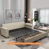 188 cm 2-Seater Faux Leather Pull-out Sleeper Sofa with Storage and Side Pockets – Beige Full Convertible