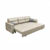 188 cm 2-Seater Faux Leather Pull-out Sleeper Sofa with Storage and Side Pockets – Beige Full Convertible