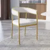 Modern White Dining Room Chair Velvet Upholstered Curved Back with Gold Metal Leg