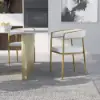 Modern White Dining Room Chair Velvet Upholstered Curved Back with Gold Metal Leg