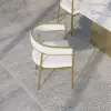 Modern White Dining Room Chair Velvet Upholstered Curved Back with Gold Metal Leg