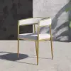 Modern White Dining Room Chair Velvet Upholstered Curved Back with Gold Metal Leg