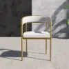 Modern White Dining Room Chair Velvet Upholstered Curved Back with Gold Metal Leg