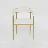Modern White Dining Room Chair Velvet Upholstered Curved Back with Gold Metal Leg