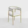 Modern White Dining Room Chair Velvet Upholstered Curved Back with Gold Metal Leg