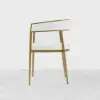 Modern White Dining Room Chair Velvet Upholstered Curved Back with Gold Metal Leg